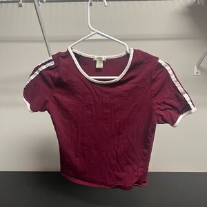 Bozzolo Red and White Fitted Crop T-Shirt